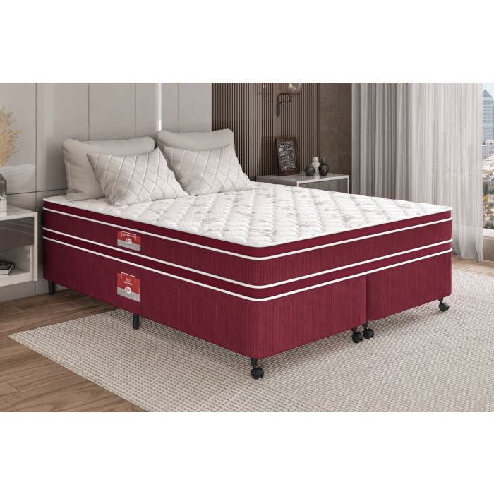 Cama Box + Colchão Castor King Red & White Double Face D33 193x203x54cm