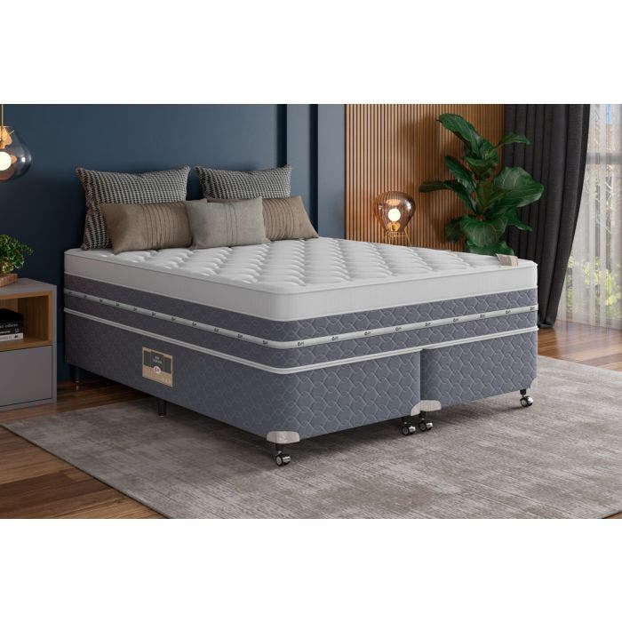 Cama Box + Colchão Castor Queen Lausane One Face Hibrido 158x198x59cm