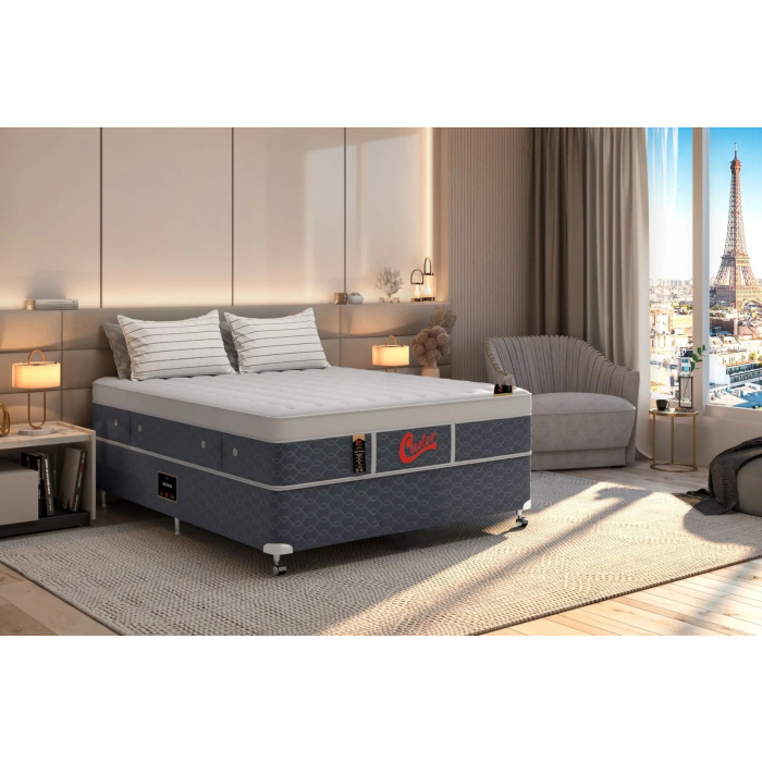 Cama Box + Colchão Castor Casal Plush Light Stress  One Face Pocket 138x188x61cm