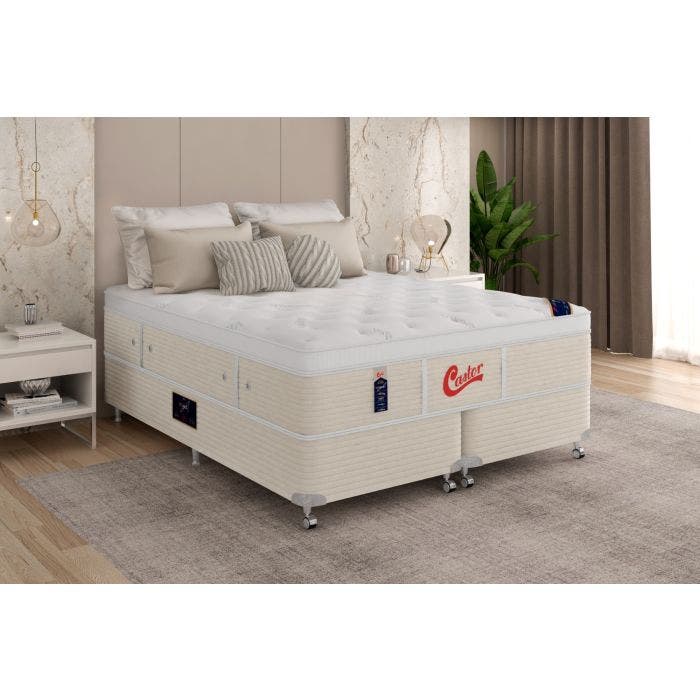 Cama Box + Colchão Castor King Vitagel Euro One Face Pocket 193x203x59cm